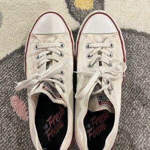 Converse Off-White Canvas Sneakers with Red Trim